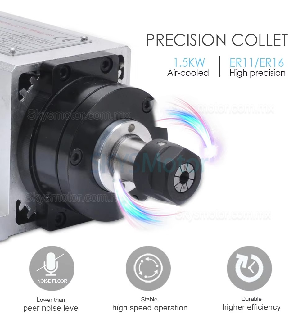 Motor de husillo CNC refrigerado por aire Huajiang-1.5kW, 110V/220V, 1,5kW, 24000rpm, pinza ER11/ER16, 400Hz, con enchufe de aviaci&oacute;n